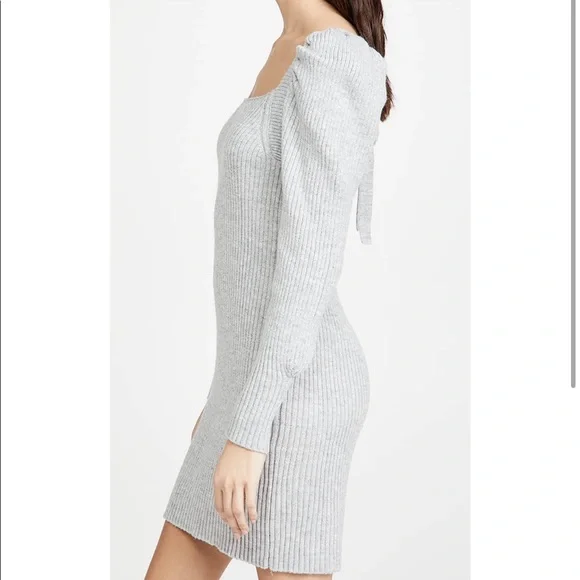 WAYF Square Neck Ribbed Knit Puff Sleeves Sweater Dress - Picture 4 of 11